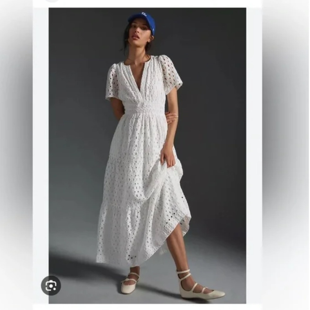 Anthropologie White Eyelet Maxi Dress